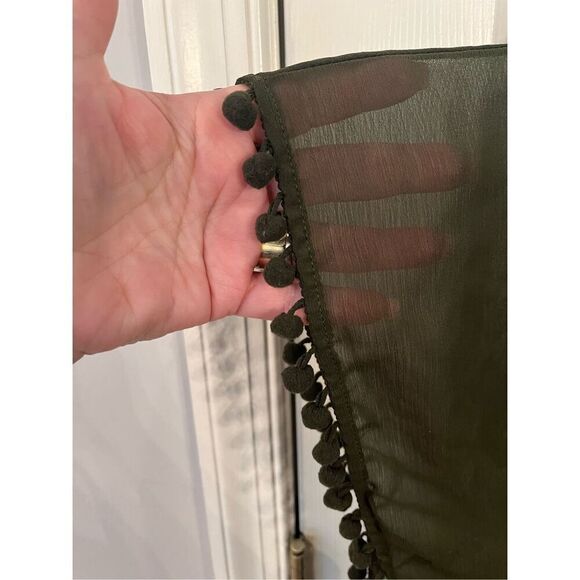 Bleu Rod Beattie Olive Sheer Pom Pom Trimmed Beach Swimsuit Cover Up sz M NWOT - Picture 2 of 6